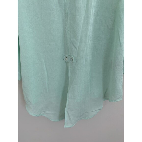 Fridaze Shirt Women’s Medium Linen Green 3/4 Sleeve Roll Tab Button Linen Blouse - Picture 7 of 7
